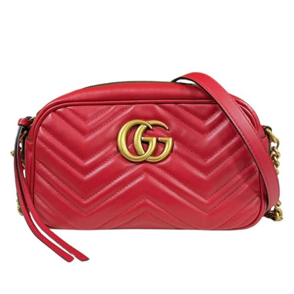 GUCCI Red Leather GG Marmont Shoulder Bag - Picture 1 of 12